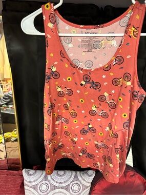 Coral Bicycle & Sunflower Print Tank Top